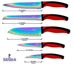 Kitchen Knife Set Kit | Red Handle & Black Magnetic Rack